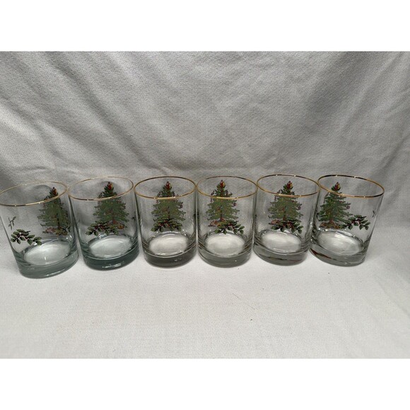 Set of 6 Spode Christmas Tree clear Old Fashion rocks glasses 4.25” cocktail VTG - Picture 3 of 12